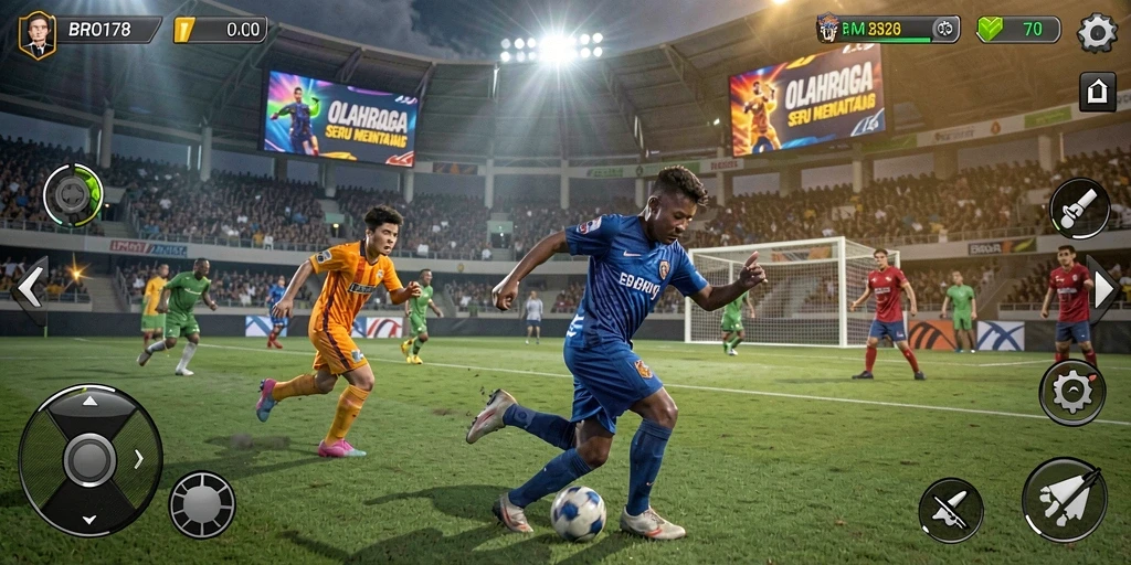 Tangkapan layar BRO178 menampilkan aksi seru di lapangan olahraga.