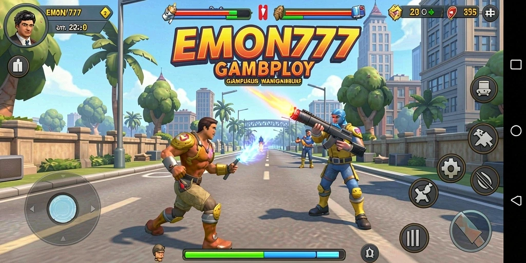 Screenshot EMON777 menampilkan karakter unik dalam gameplay Arcade yang mengasyikkan.