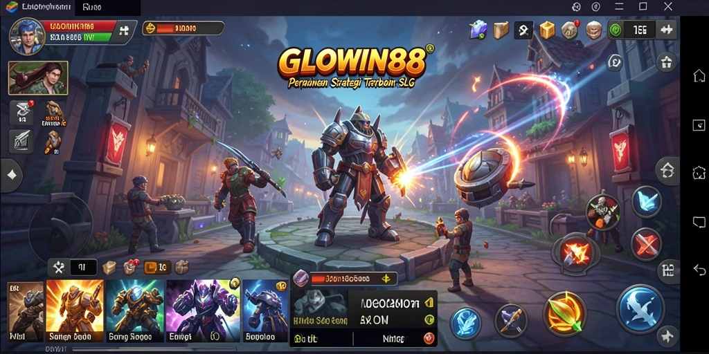 Tampilan gameplay seru di GLOWIN88 dengan pertempuran strategis dan pembangunan kerajaan.