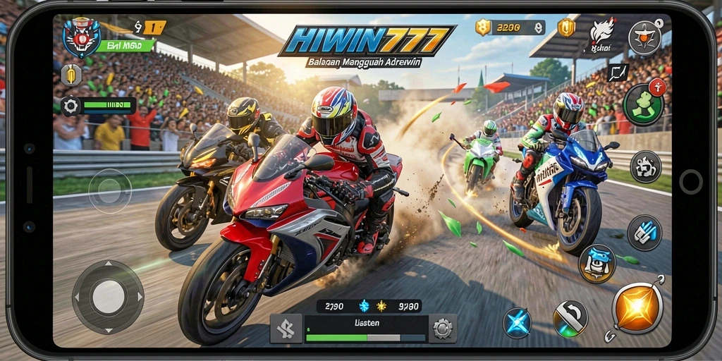 Tampilan gameplay balapan motor yang seru dan mendebarkan.