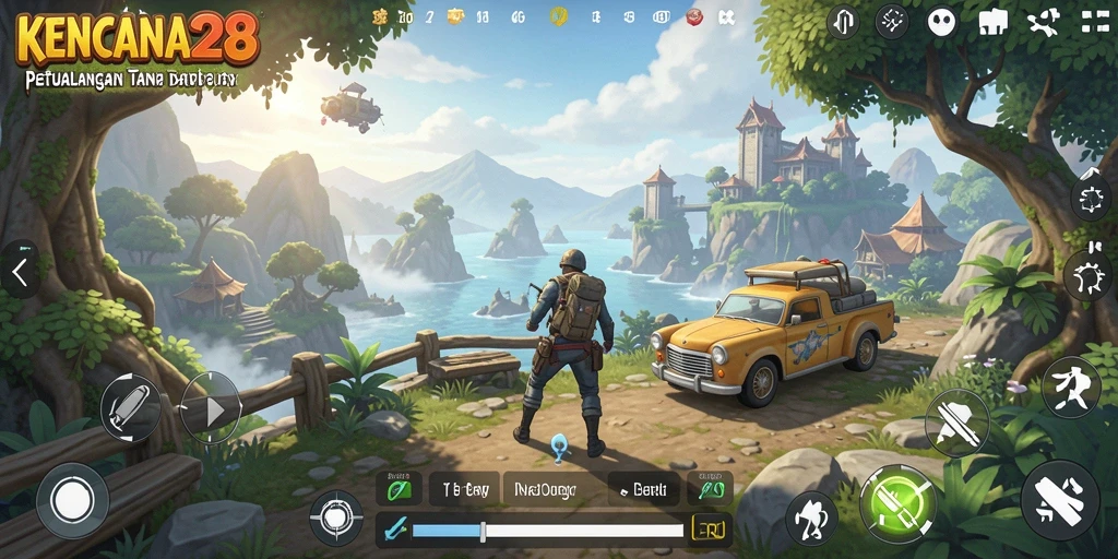 Tangkapan layar gameplay KENCANA28 menampilkan petualangan di dunia terbuka yang penuh eksplorasi.