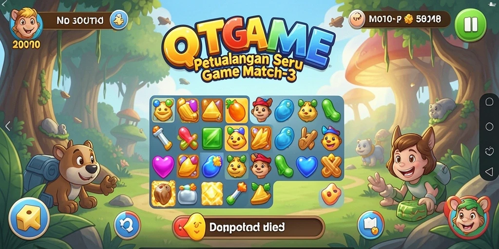 Tampilan seru gameplay Match-3 QTGAME yang penuh warna.