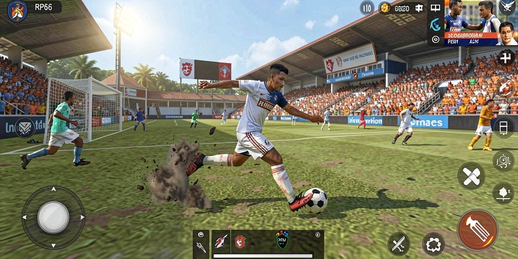 Tampilan gameplay RP66 yang seru saat pertandingan sepakbola.