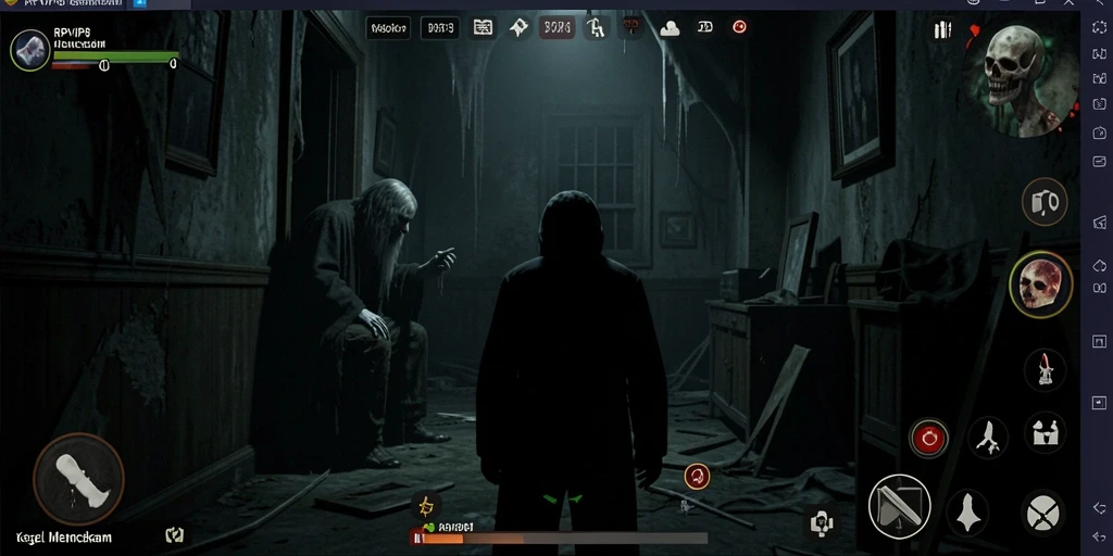 Screenshot gameplay RPVIP8 dengan suasana mencekam dan karakter yang menakutkan.