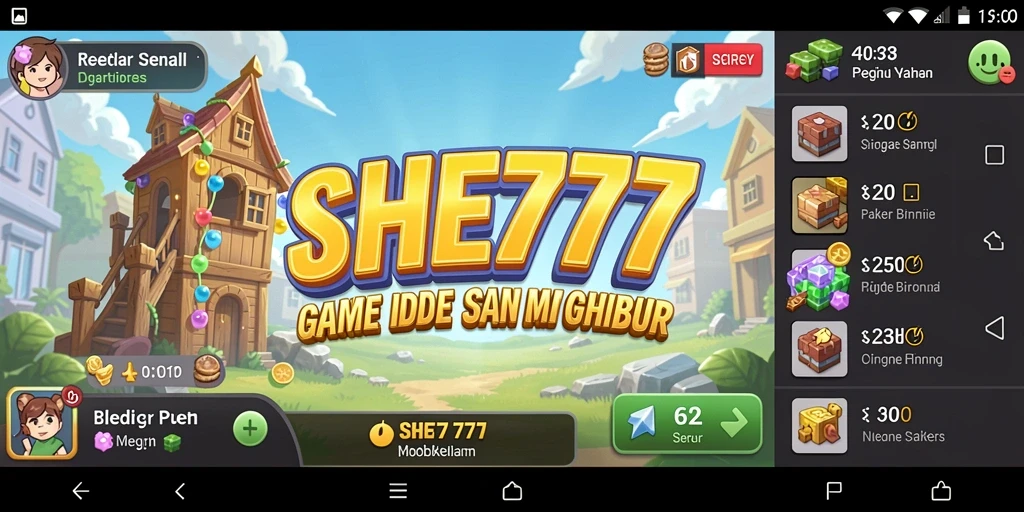 Screenshot utama menunjukkan gameplay menarik SHE777 yang penuh warna.