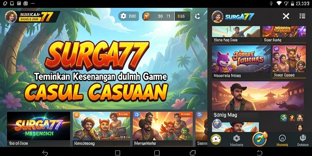 Tampilan gameplay SURGA77 yang penuh warna dan menyenangkan.