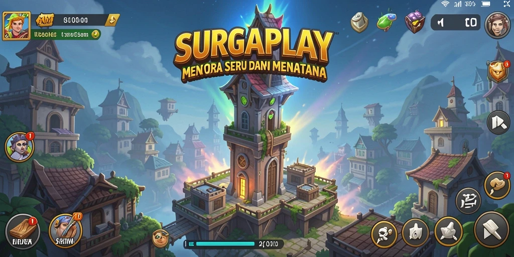 Screenshot SURGAPLAY menampilkan pertahanan menara dalam aksi melawan musuh.