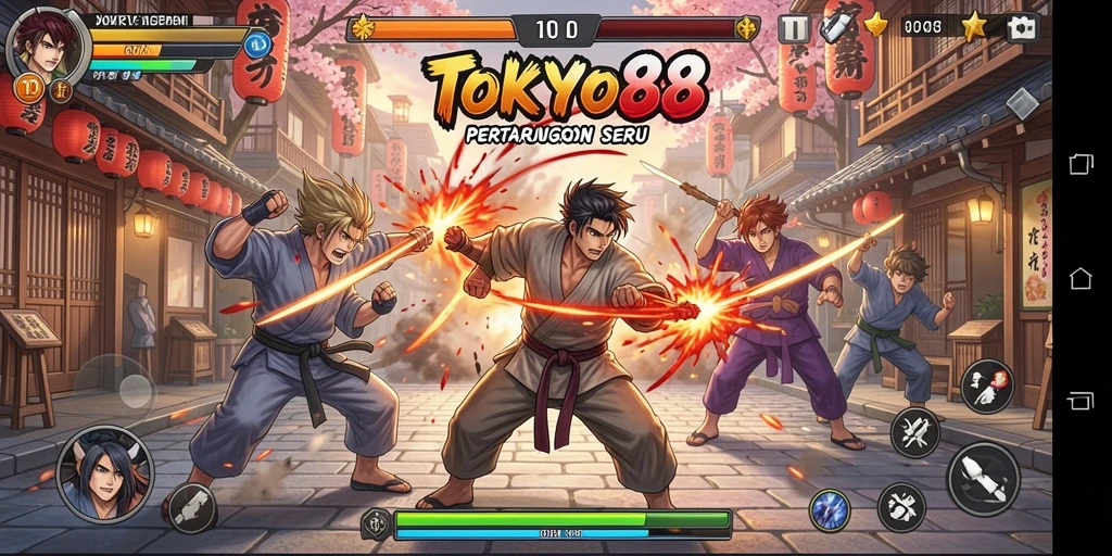 Screenshot utama TOKYO88 menampilkan aksi pertarungan dinamis dan karakter karakter yang menarik.