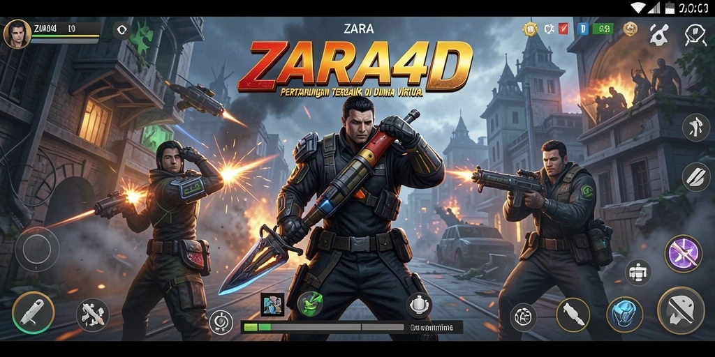 Tampilan utama ZARA4D menampilkan pertarungan antar karakter yang seru.